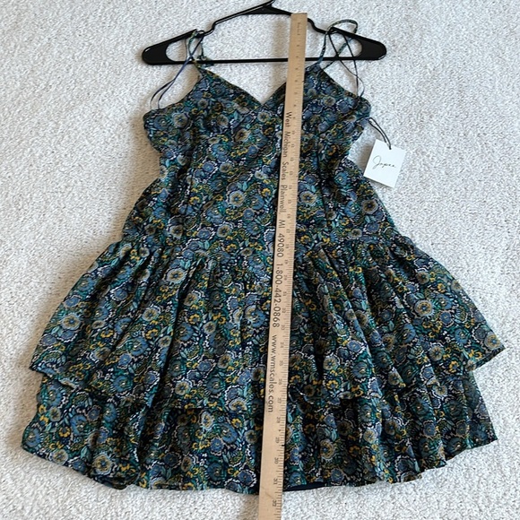 JAPNA Blue Floral Drop Waist Ruffle Hem Mini Sleeveless Boho Dress Sz Small - Picture 8 of 9